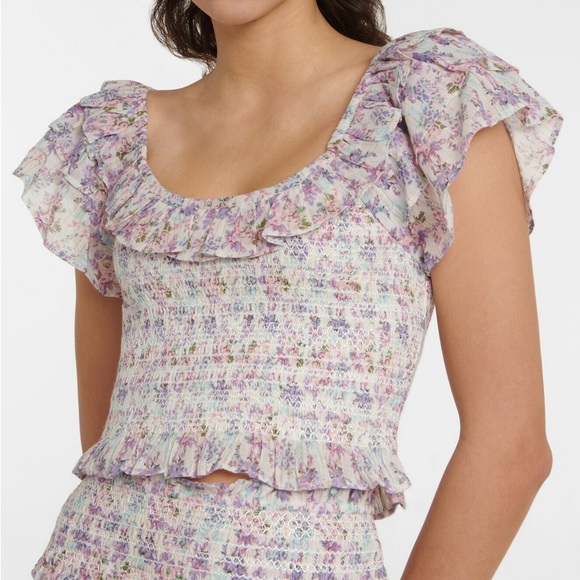 Loveshackfancy Saba Floral Ruffle Sleeve Crop Top